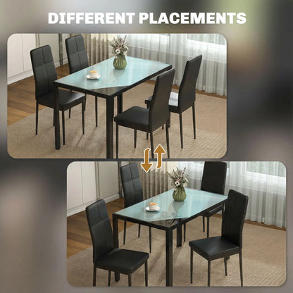 5-Piece Rectangular Glass Dining Table, Metal Frame, Faux Leather Chairs, Black Bar Sets at Gallery Canada