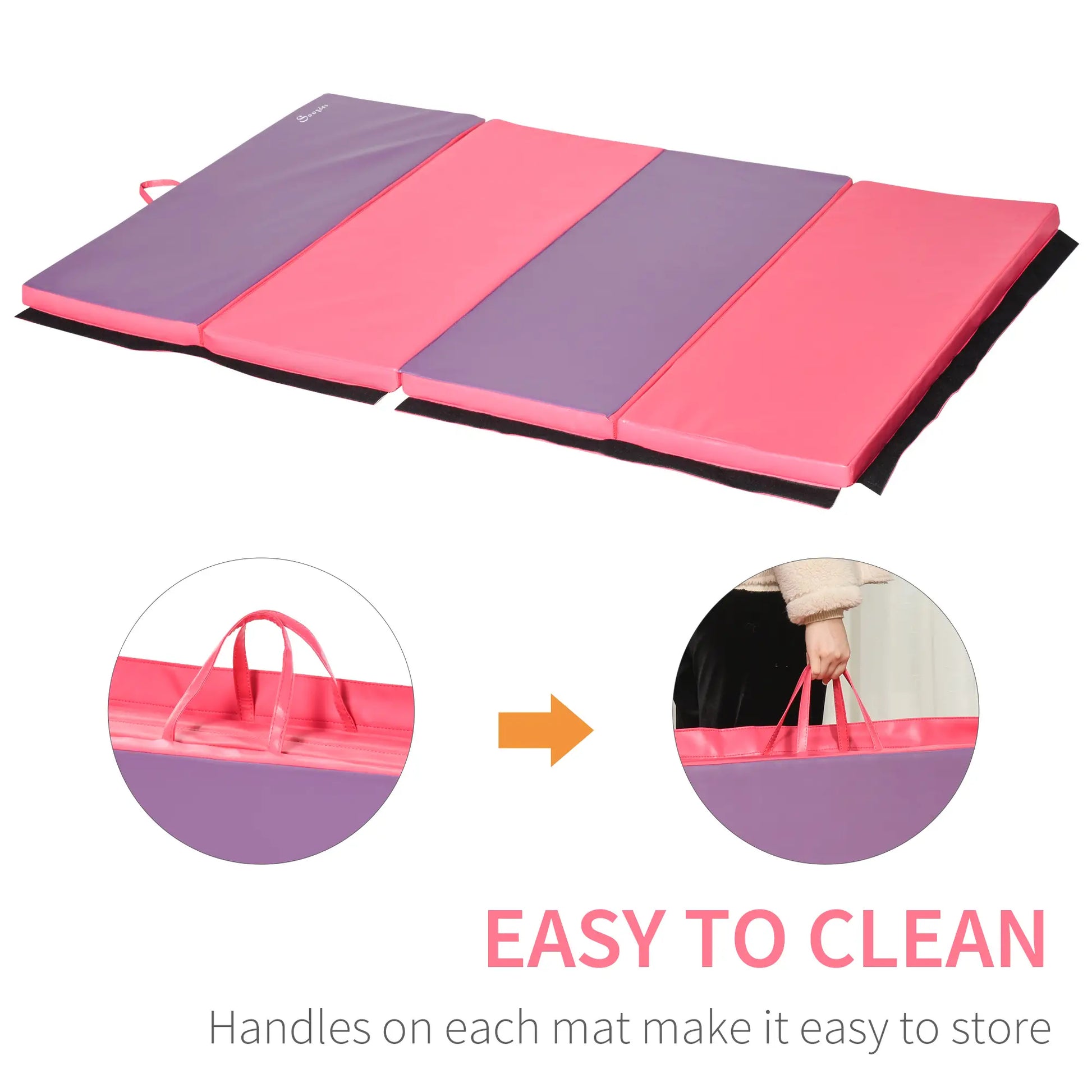 4'x6'x2'' Folding Gymnastics Tumbling Mat, Exercise Mat with Carrying Handles for Yoga, MMA, Martial Arts, Stretching, Core Workouts, Pink and Purple Gymnastics Mats at Gallery Canada