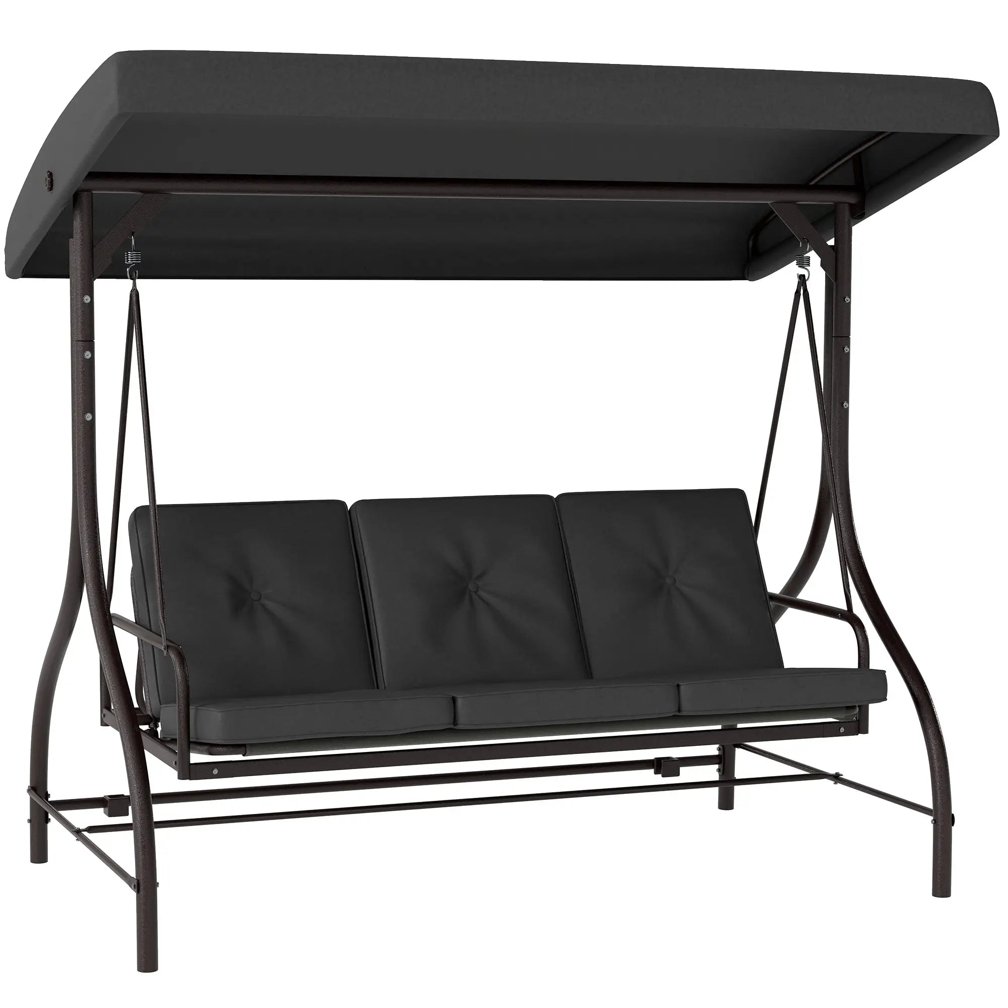 Convertible Patio Swing Bed With Canopy, Cushions, 3 Seater, Dark Grey Patio Swings with Stand at Gallery Canada
