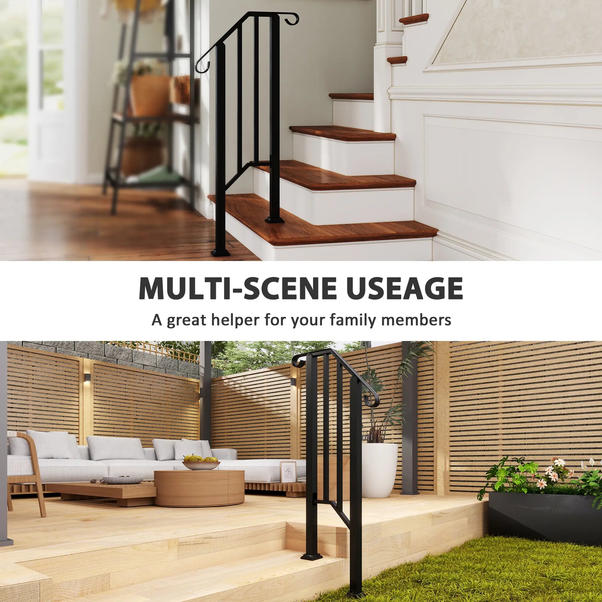 Outdoor Step Handrails, Metal Stair Railing, With Installation Kit, Black Garden Decor at Gallery Canada