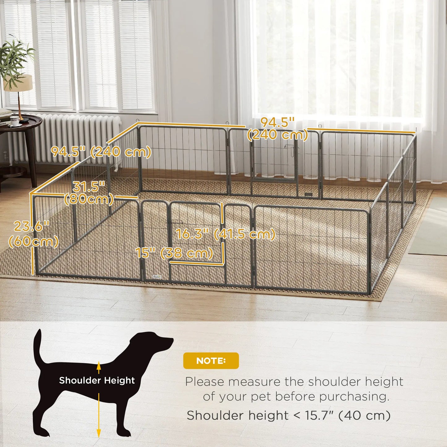 31.5"W Metal Dog Playpen, 23.5"H, 12 Panels, Indoor Outdoor Pet Fence Houses, Kennels & Pens at Gallery Canada