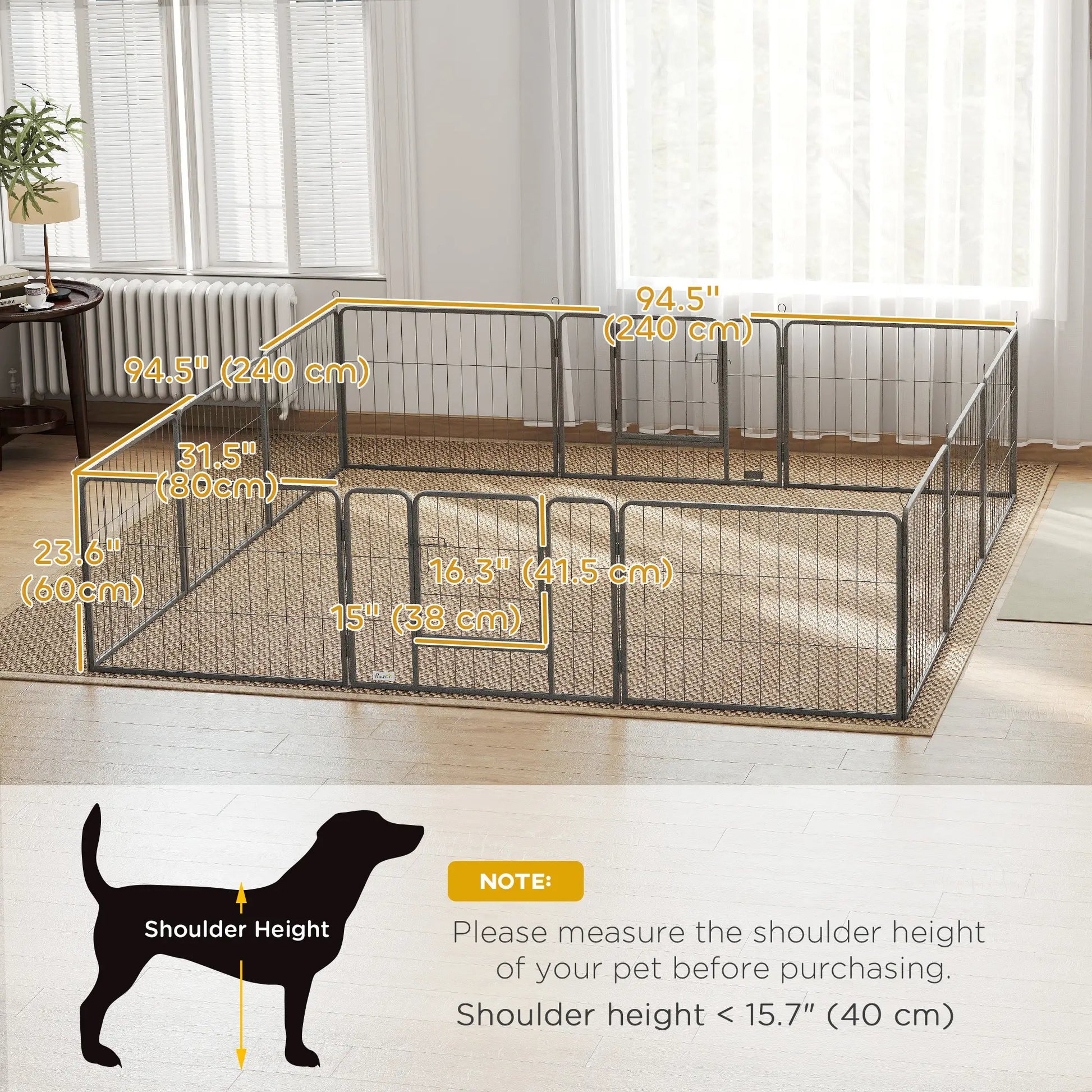 31.5"W Metal Dog Playpen, 23.5"H, 12 Panels, Indoor Outdoor Pet Fence Houses, Kennels & Pens at Gallery Canada