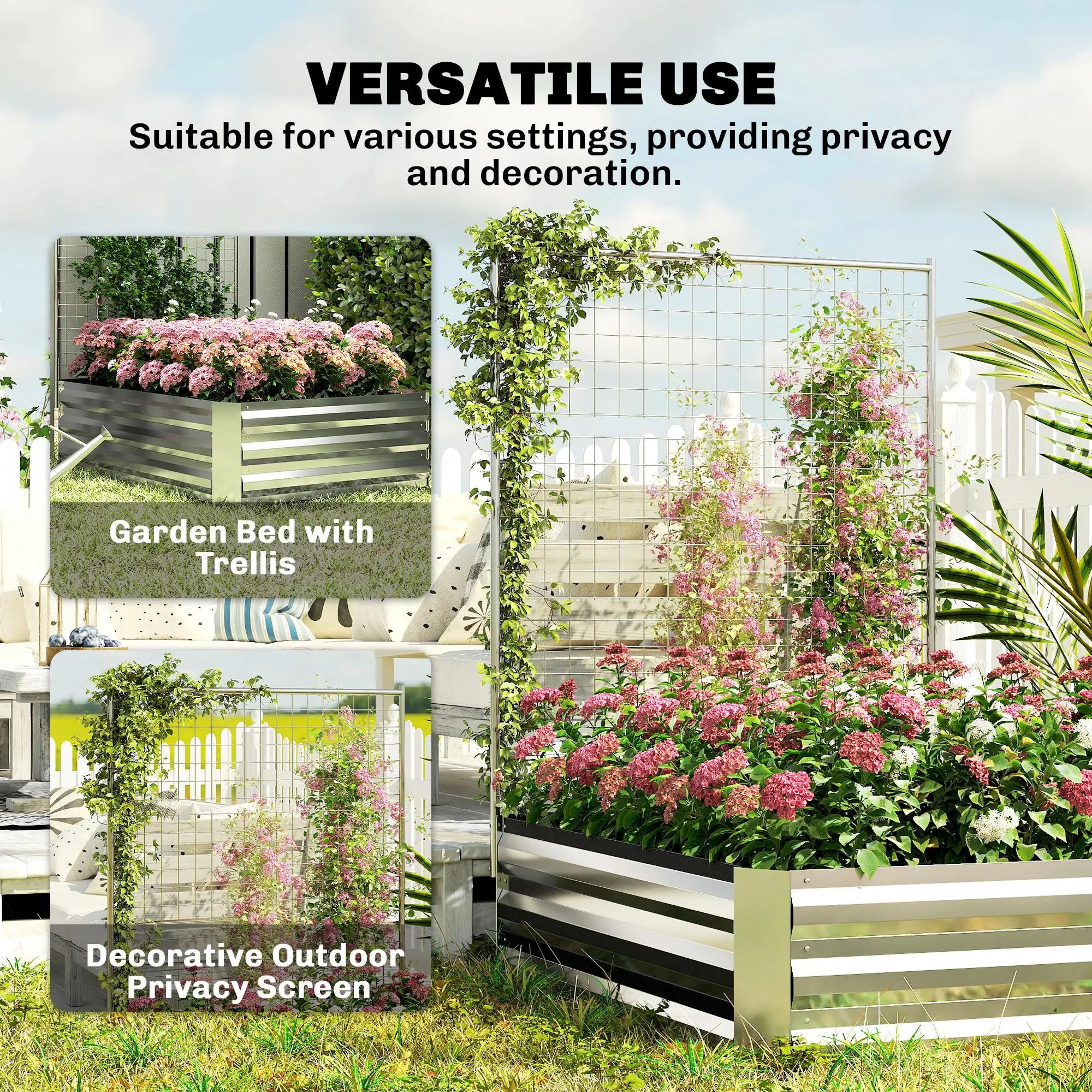 Galvanized Raised Garden Bed With Trellis, Planter Box, Open Bottom, Silver Galvanized Planter Boxes at Gallery Canada