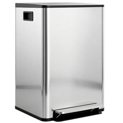 2 x 30L / 7.9 Gallon Dual Trash Can with Removable Inner Buckets and Handles for Kitchen, Office, Bathroom, Silver