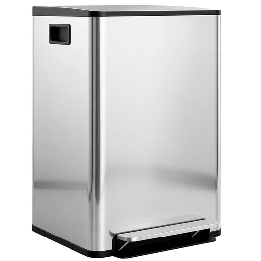 2 x 30L / 7.9 Gallon Dual Trash Can with Removable Inner Buckets and Handles for Kitchen, Office, Bathroom, Silver
