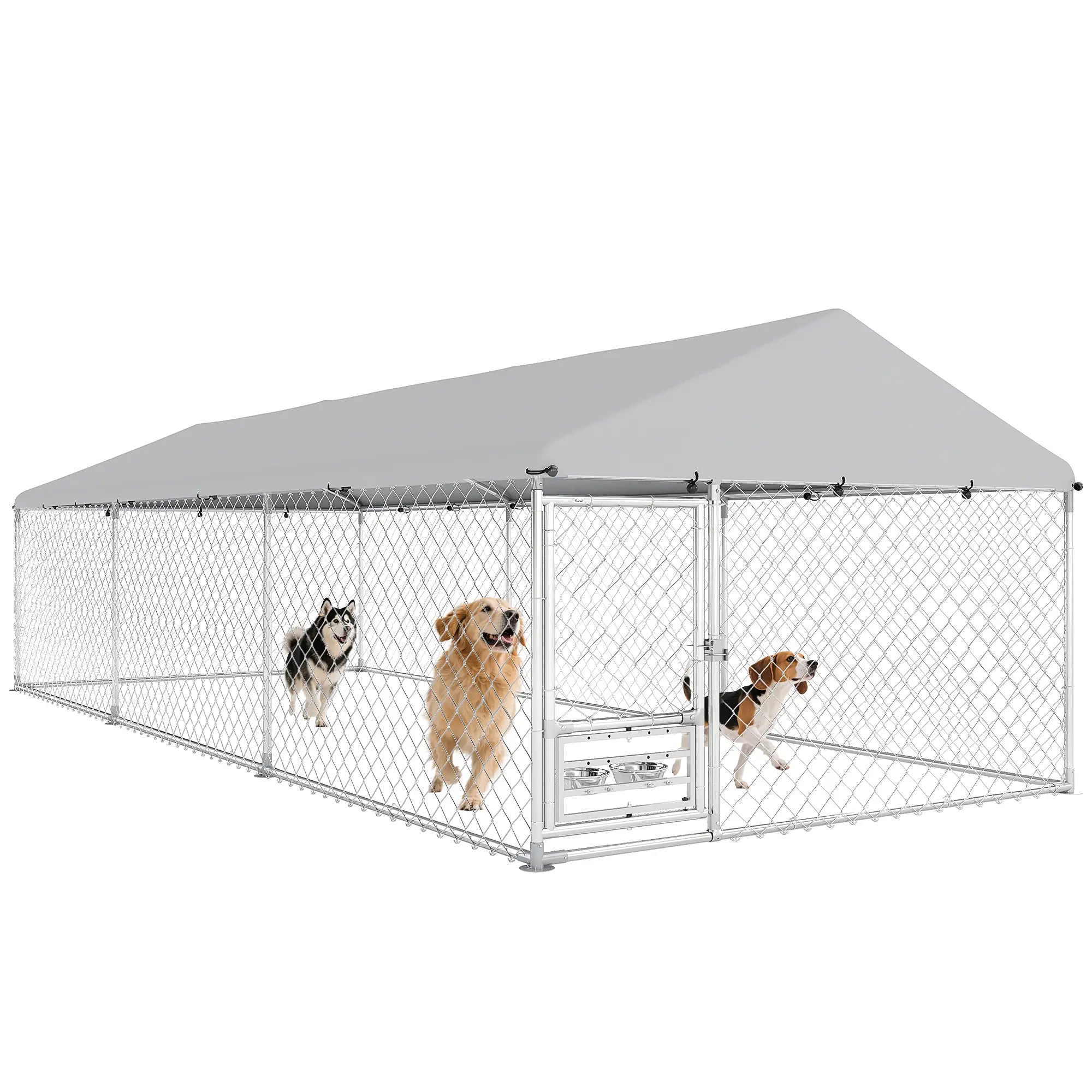 Outdoor Dog Run, Adjustable Rotating Bowls, Waterproof Cover, 19.7' x 7.5' x 5.2' Houses, Kennels & Pens at Gallery Canada