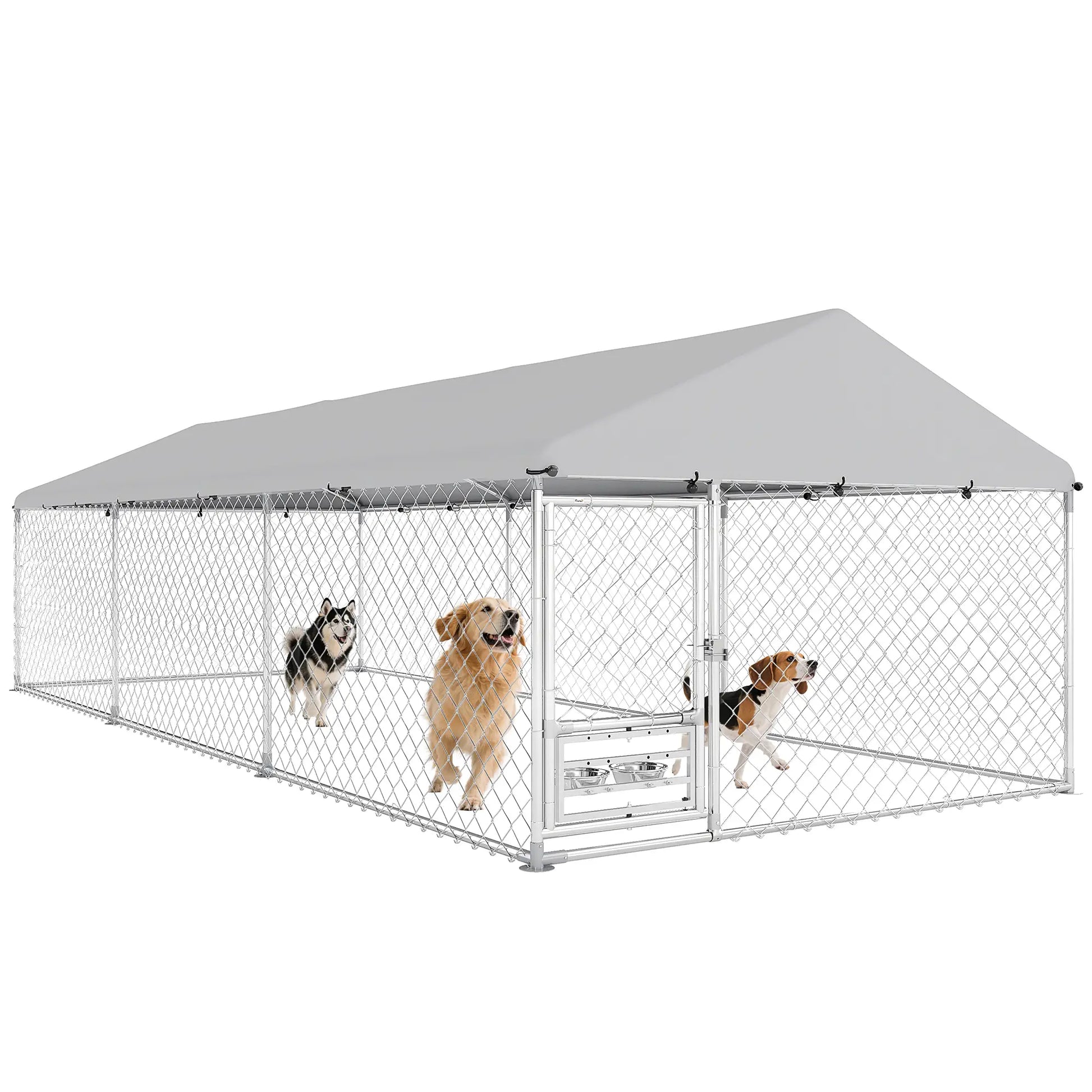 Outdoor Dog Run, Adjustable Rotating Bowls, Waterproof Cover, 19.7' x 7.5' x 5.2' Houses, Kennels & Pens at Gallery Canada