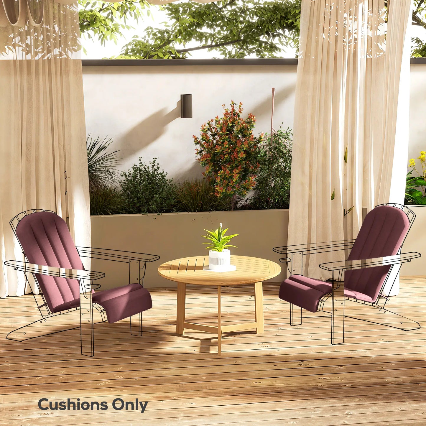 Set of 2 Patio Chair Cushions, High Back Adirondack, High-Density Foam, Wine Red Patio Chair Cushions at Gallery Canada