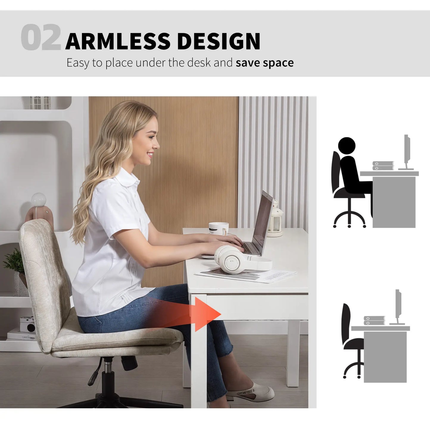 Criss Cross Chair with Wheels, Wide Office Chair, No Arms, Adjustable Height, Tilting, Beige Task Chairs at Gallery Canada