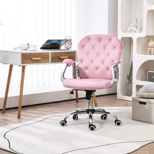 Adjustable Height Office Chair, Tufted Back Computer Desk Chair, Pink