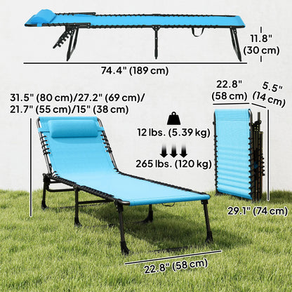 Outdoor Folding Lounge Chair, 4-Level Adjustable, Sky Blue Lounger Chairs at Gallery Canada