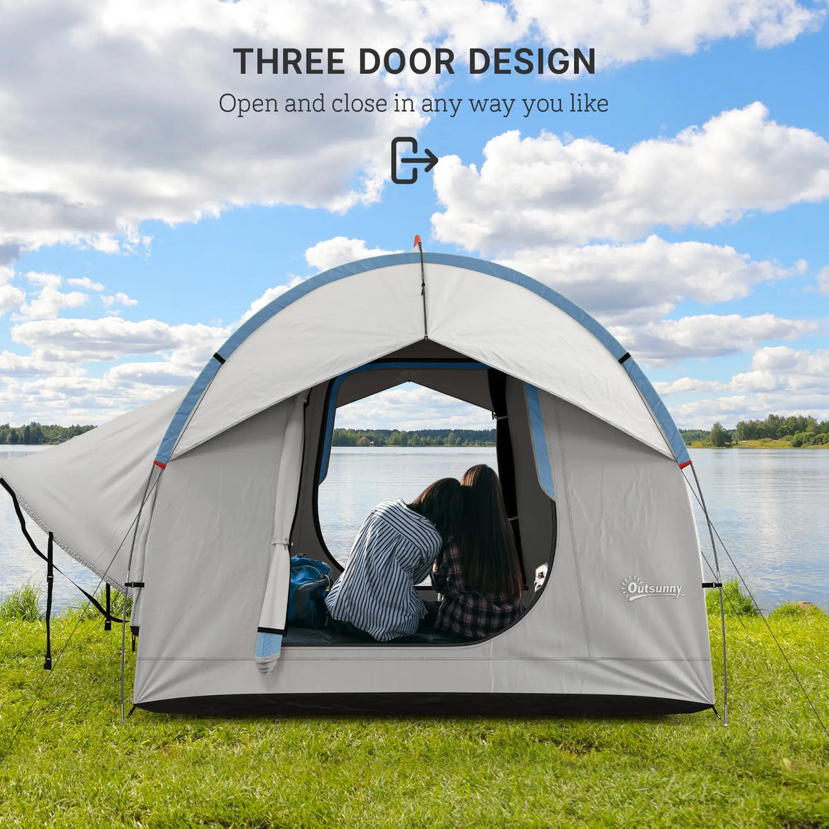 2000mm Waterproof SUV Tent, 3 Doors, Mesh Window, Grey, Blue Camping Tents at Gallery Canada