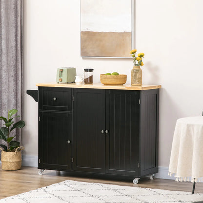 Rolling Kitchen Island with Storage, Utility Kitchen Island Cart with Drawer, Cabinets, Towel Rack and Rubber Wood Top Kitchen Islands & Kitchen Carts at Gallery Canada