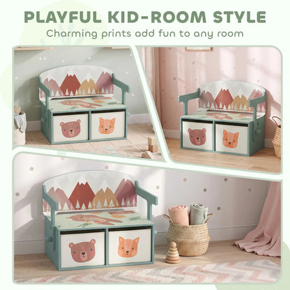 3-in-1 Wooden Toy Storage Bench, 2 Drawers, Green Baby & Kids Storage at Gallery Canada