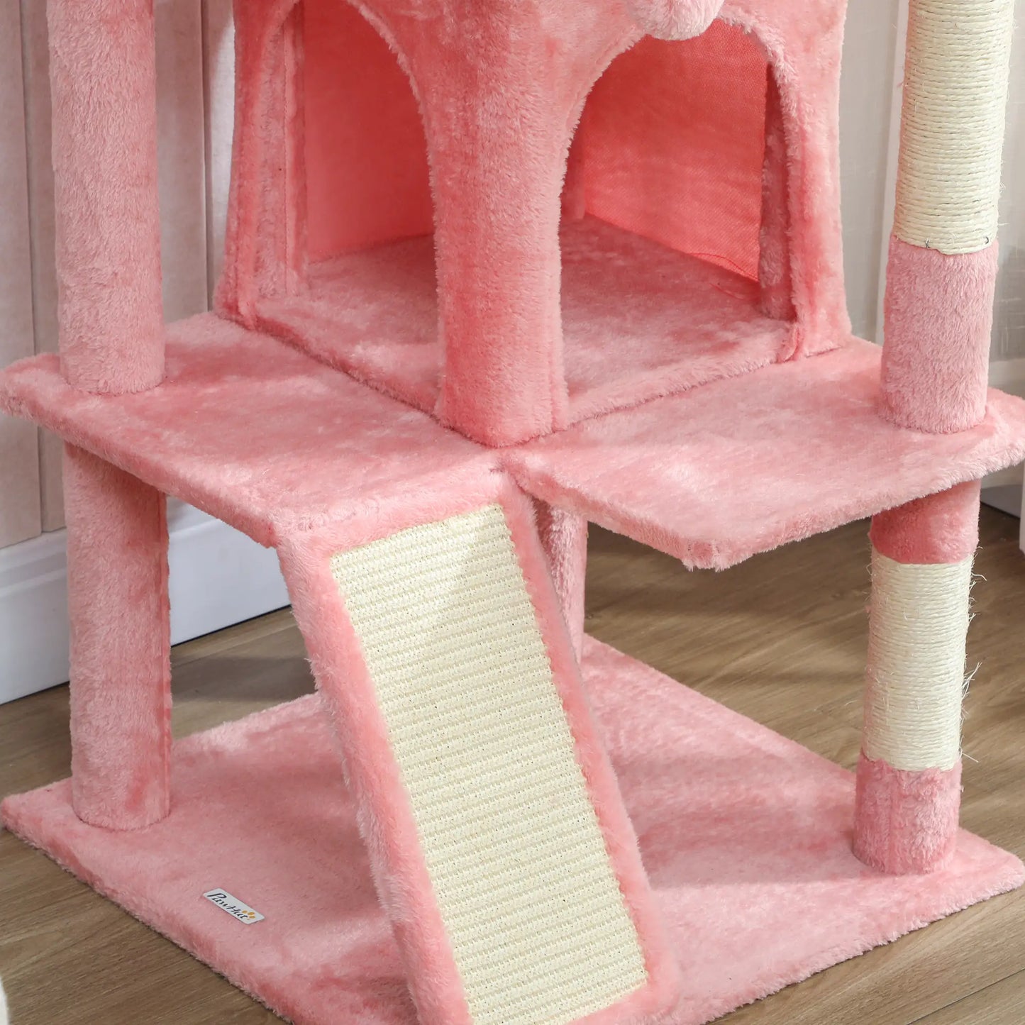 63" Cat Tree, Multi-Level Tower With Scratching Posts, Condos, Bed, Pink