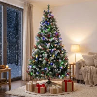 Sapin de Noël épicéa floqué pré-éclairé de 7 pieds, double couleur, télécommande, articulé, double couleur