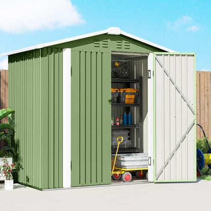 6.5' X 4' Metal Garden Shed, Lockable Double Doors, 4 Vents, Light Green Sheds at Gallery Canada