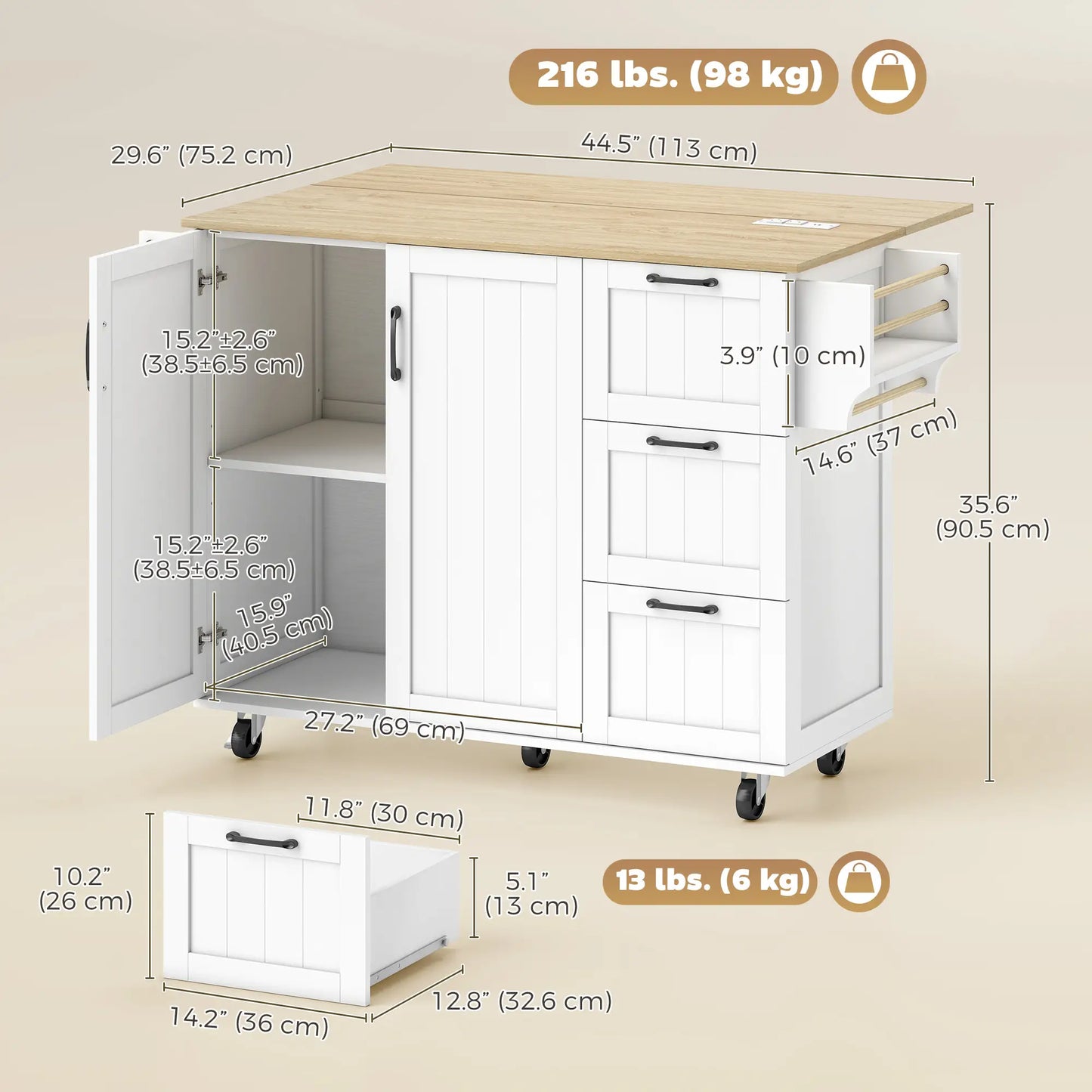 Kitchen Island With Drop Leaf, White Kitchen Islands & Kitchen Carts at Gallery Canada