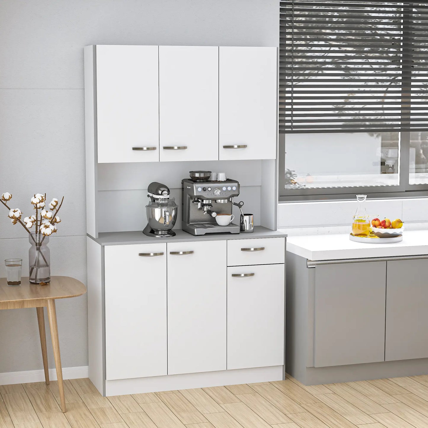 71" Modern Buffet Hutch, 3-Drawer, White Kitchen Pantry Cabinets at Gallery Canada