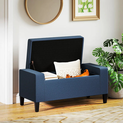 Storage Ottoman Bench, Linen Upholstered, Tufted, Dark Blue Storage Ottomans & Benches at Gallery Canada