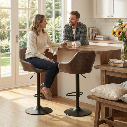 Adjustable Swivel Bar Stools Set of 2, PU Leather with Footrest, Coffee Bar Stools Coffee, Black at Gallery Canada