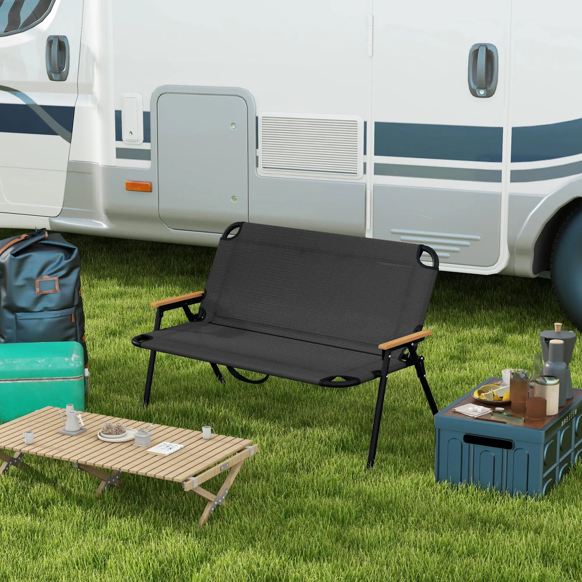 2-Seat Folding Camping Chair, Mesh Fabric, Black Patio Chairs at Gallery Canada