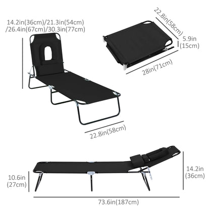 Adjustable Outdoor Lounge Chair, Folding Chaise with Face Hole, Black Lounger Chairs at Gallery Canada