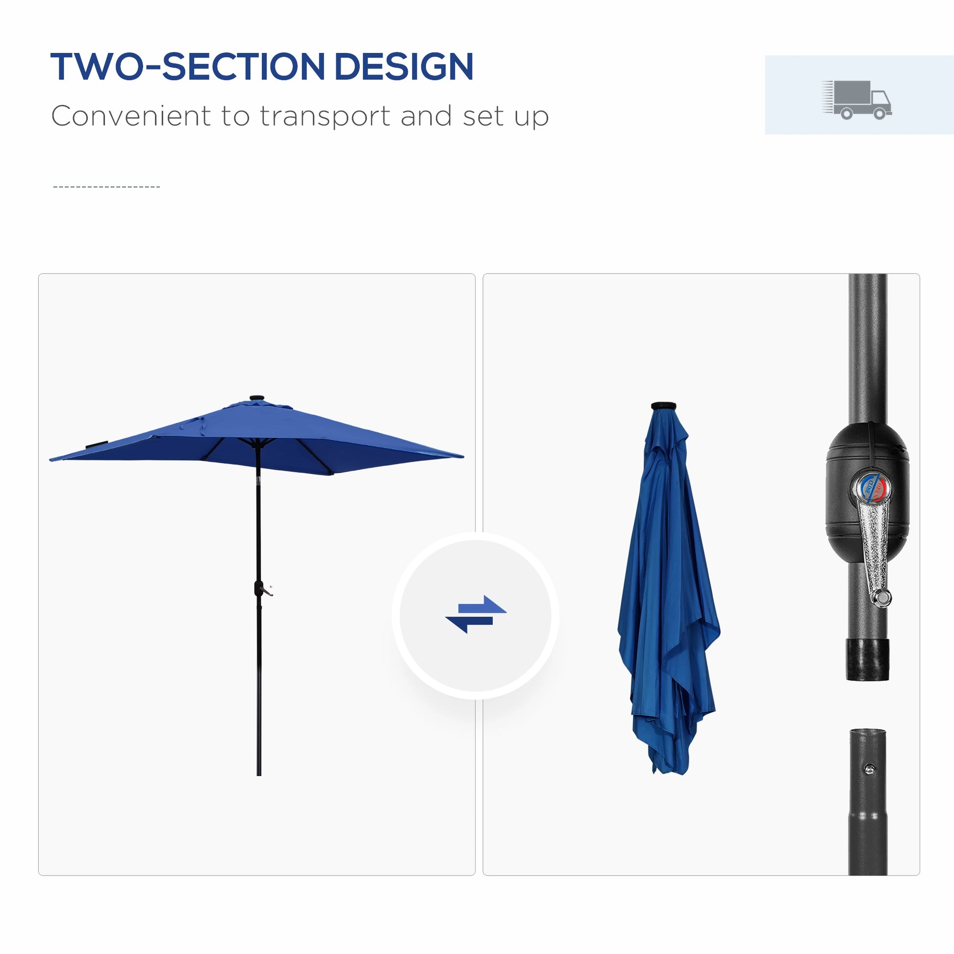 6' x 10' Rectangular Patio Umbrella, 22 LED Solar Lights, Tilt, Crank, Dark Blue Sun Umbrellas at Gallery Canada