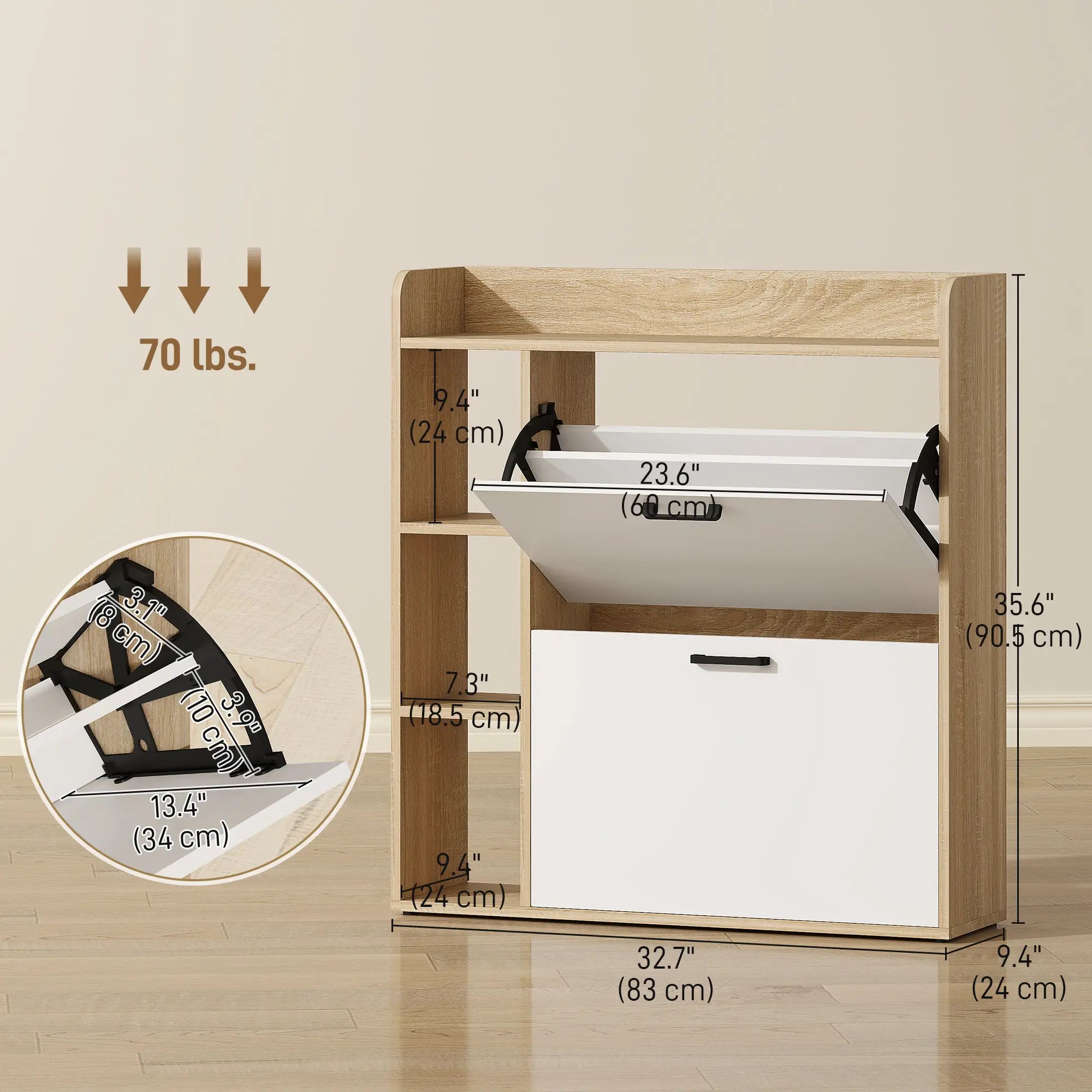 Shoe Cabinet with 2 Flip Drawers, 3 Side Compartments, Adjustable Shelves, 8-12 Pairs for Entryway Hallway, Natural Shoe Storage Cabinets & Racks at Gallery Canada
