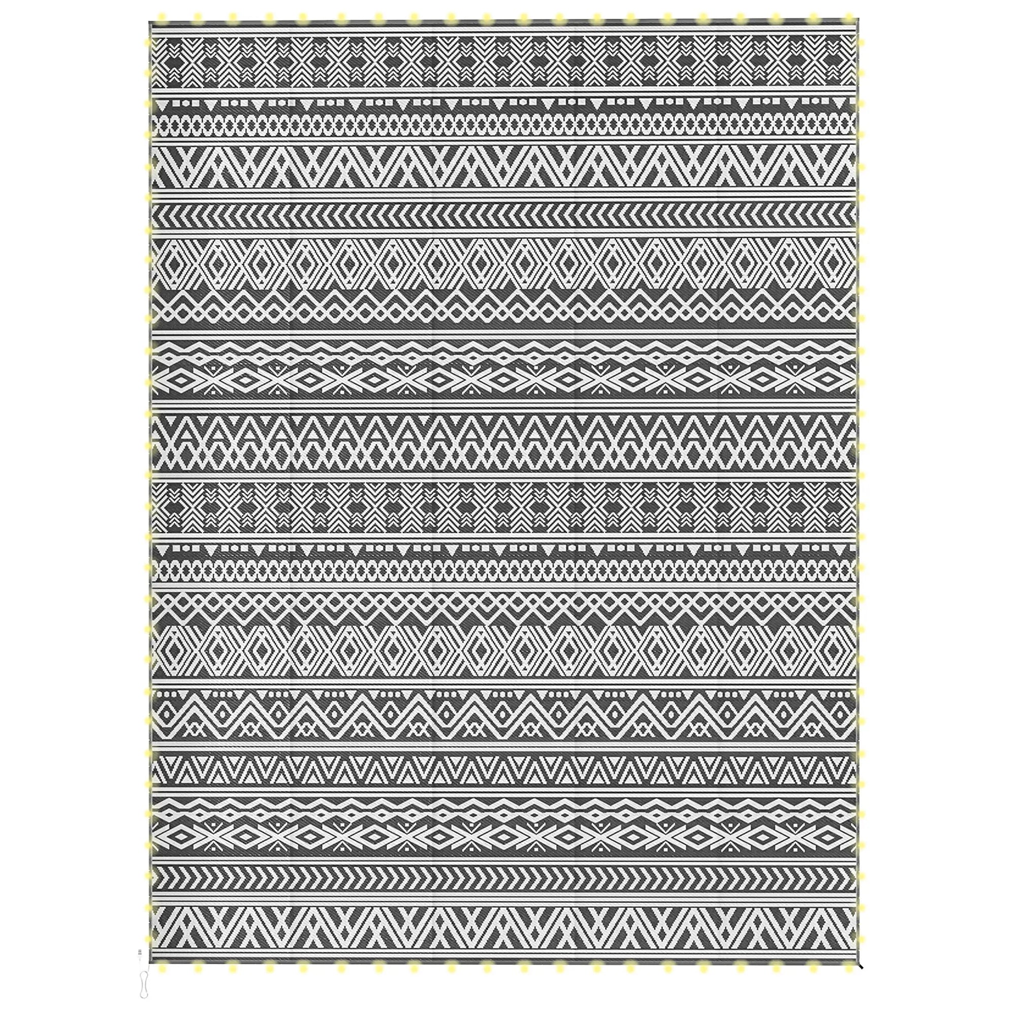 Reversible Outdoor Rug With USB Lights, 12' x 9', Carry Bag For Camping Outdoor Reversible Rugs Black, White at Gallery Canada