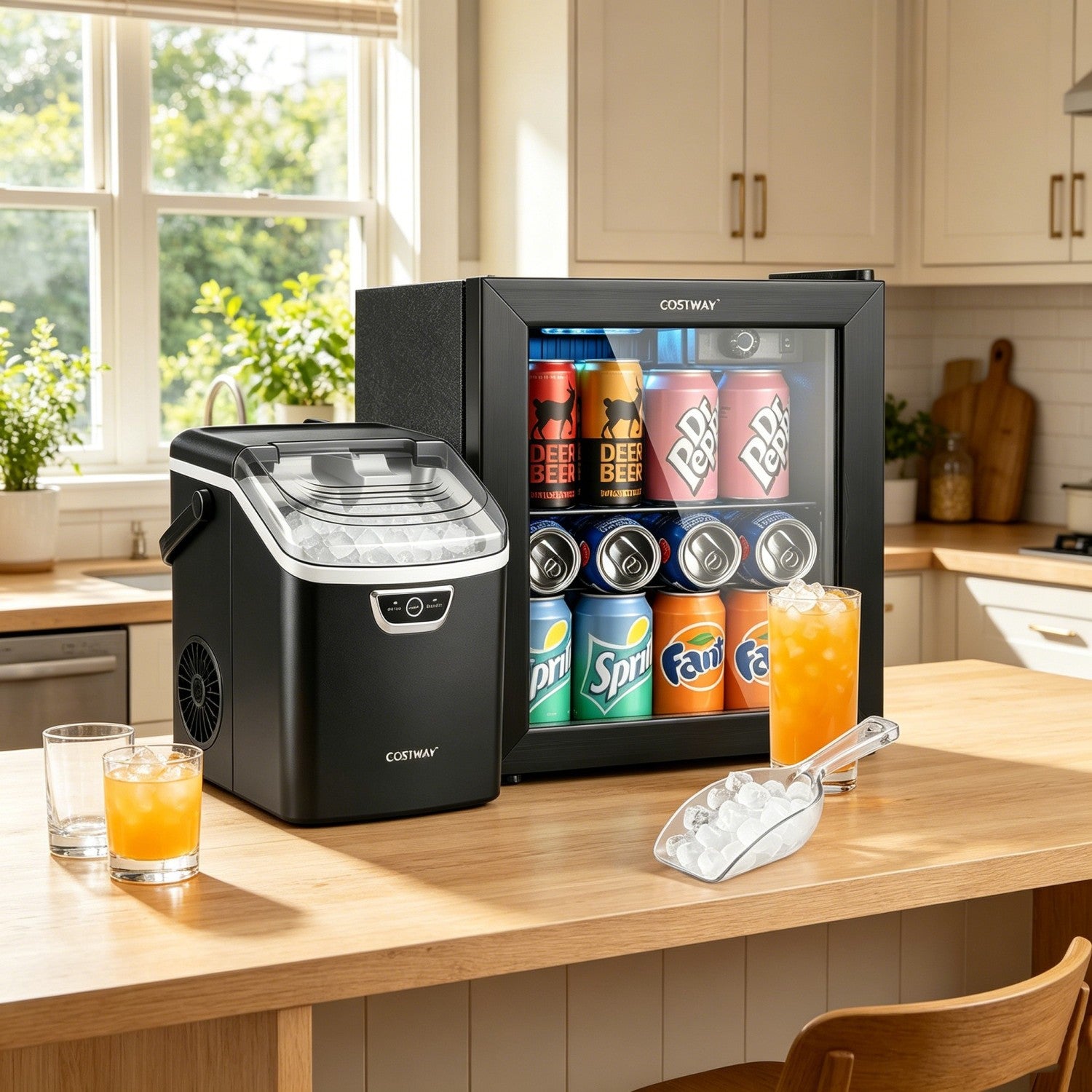 Nugget Ice Maker and Beverage Cooler Combo with Chewable Ice and Compact Drink Storage Kitchen Appliances at Gallery Canada