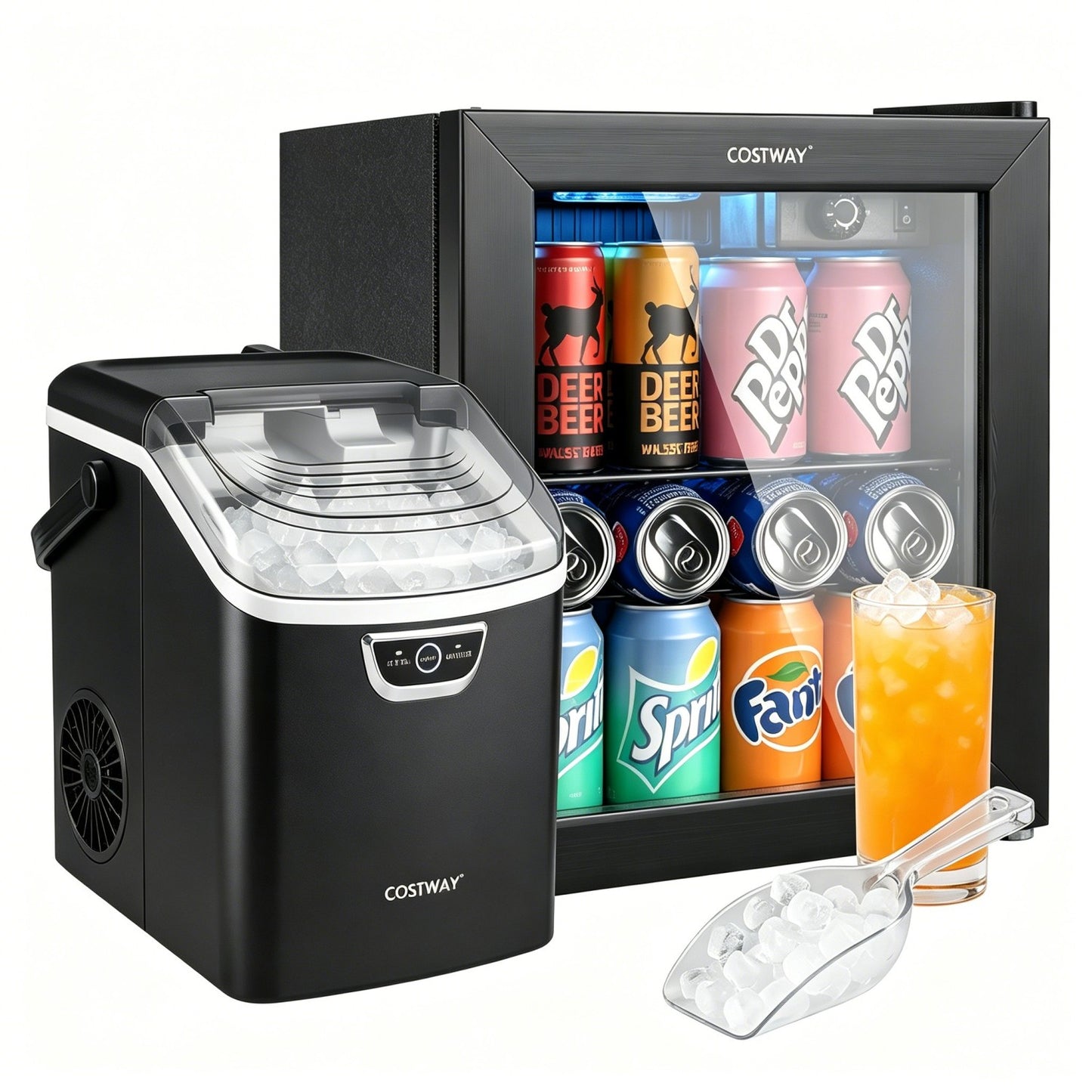 Nugget Ice Maker and Beverage Cooler Combo with Chewable Ice and Compact Drink Storage Kitchen Appliances Black at Gallery Canada