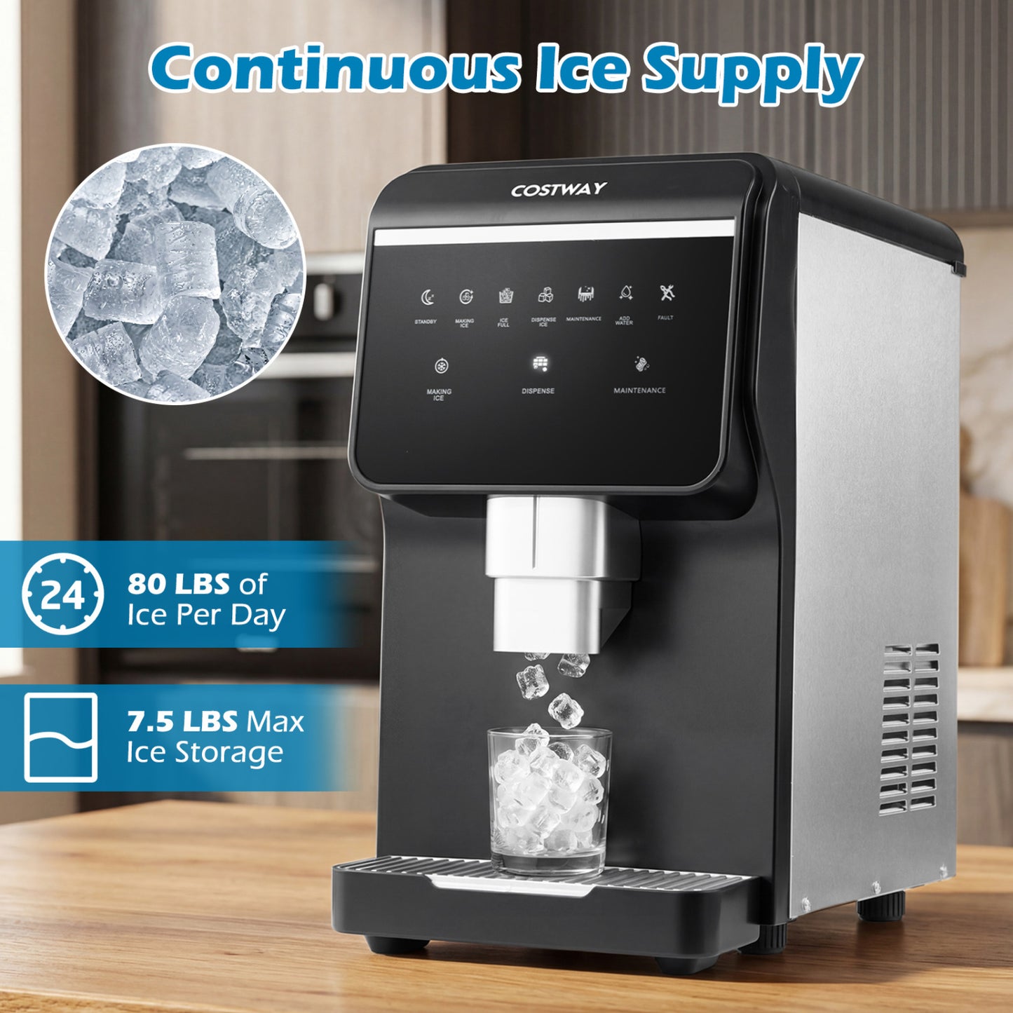 Nugget Ice Maker, Self Dispensing, 80 LBS Per Day, Black Ice Makers at Gallery Canada