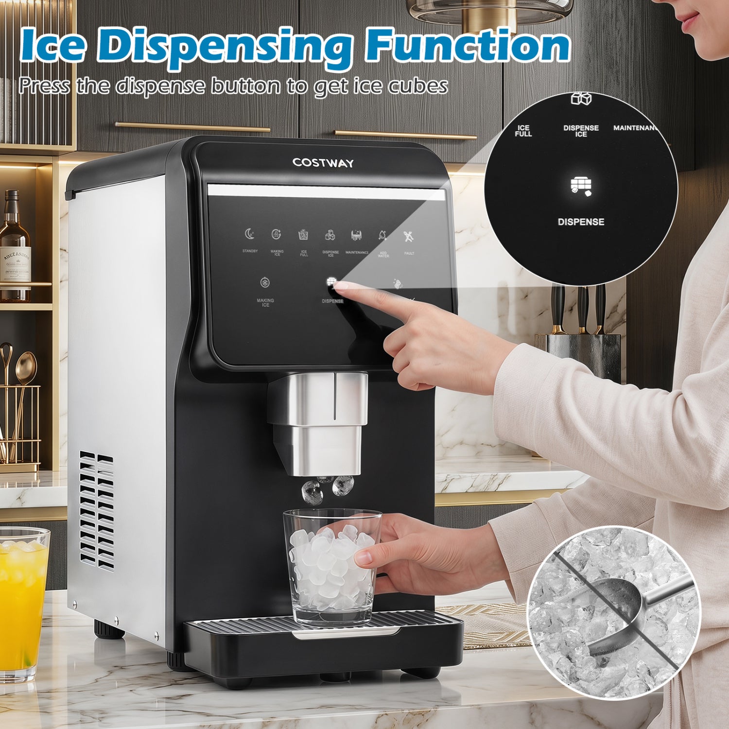 Nugget Ice Maker, Self Dispensing, 80 LBS Per Day, Black Ice Makers at Gallery Canada