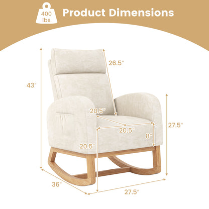 Nursery Rocking Chair Upholstered Chenille Rocker Armchair with Natural Rubber Wood Frame, Beige Accent Chairs at Gallery Canada