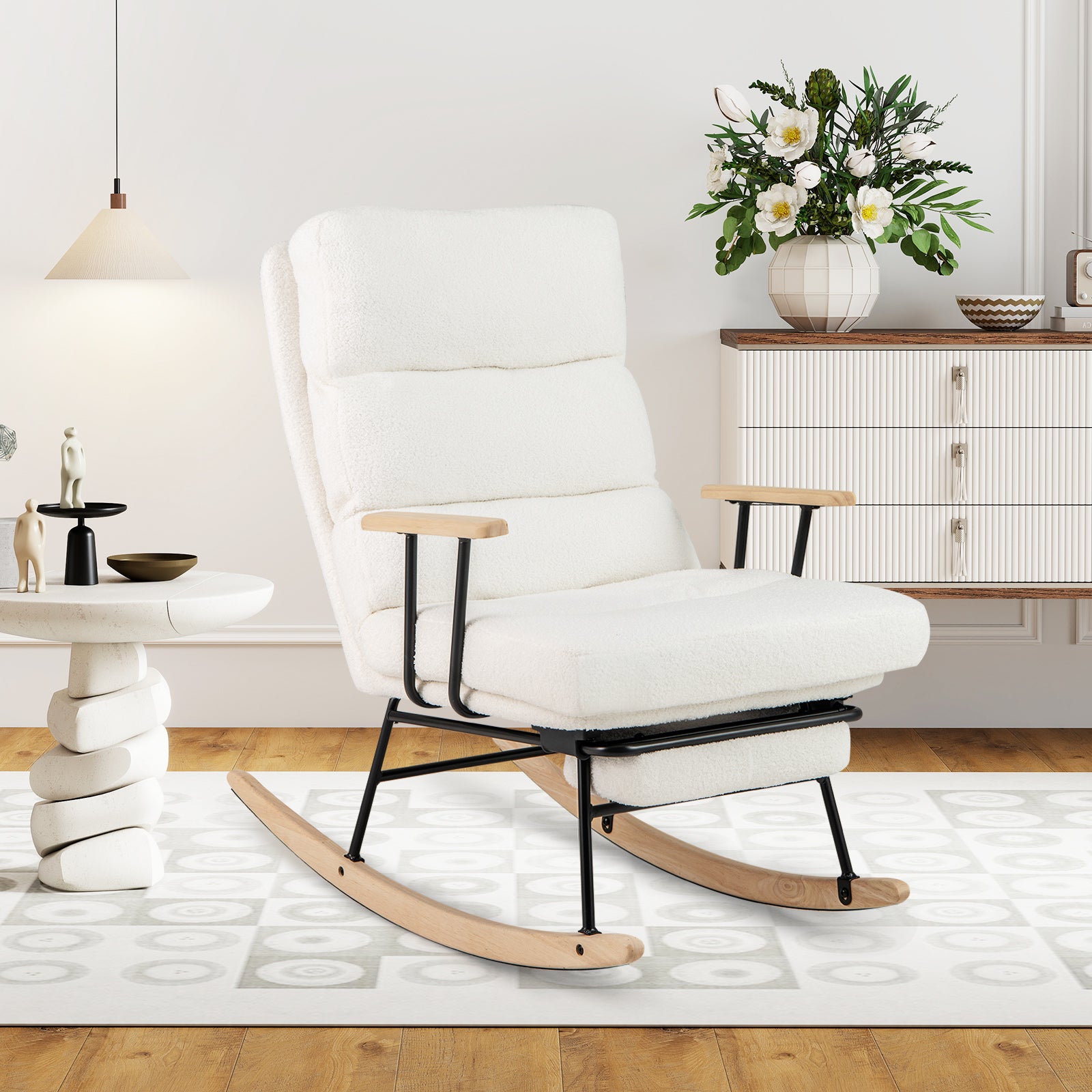 Nursery Rocking Chair Teddy Velvet Upholstered Rocking Chair, White Recliners at Gallery Canada