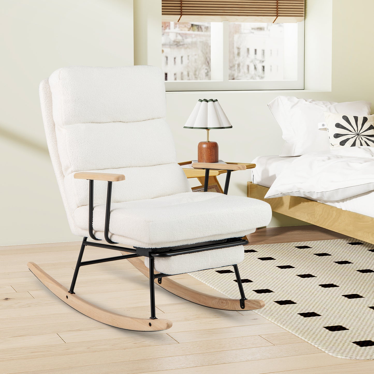 Nursery Rocking Chair Teddy Velvet Upholstered Rocking Chair, White Recliners at Gallery Canada