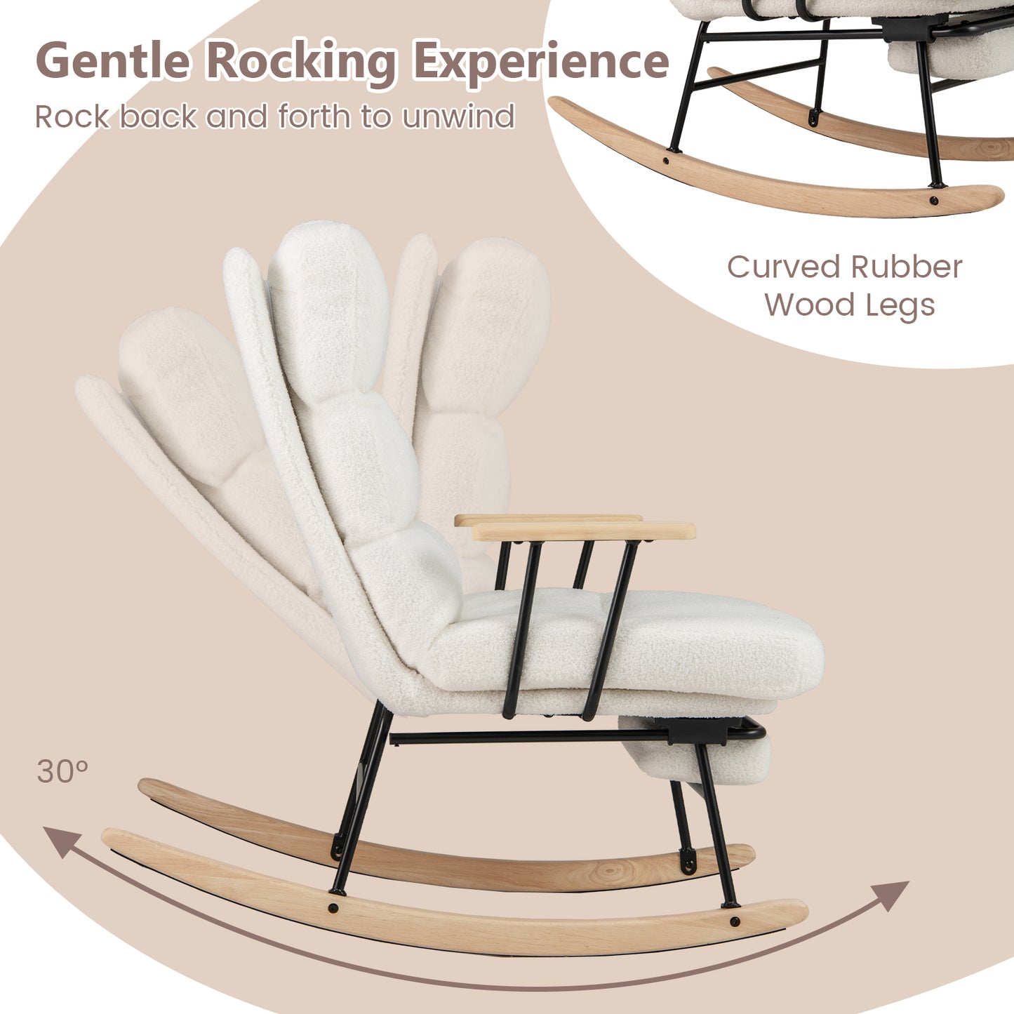Nursery Rocking Chair Teddy Velvet Upholstered Rocking Chair, White Recliners at Gallery Canada