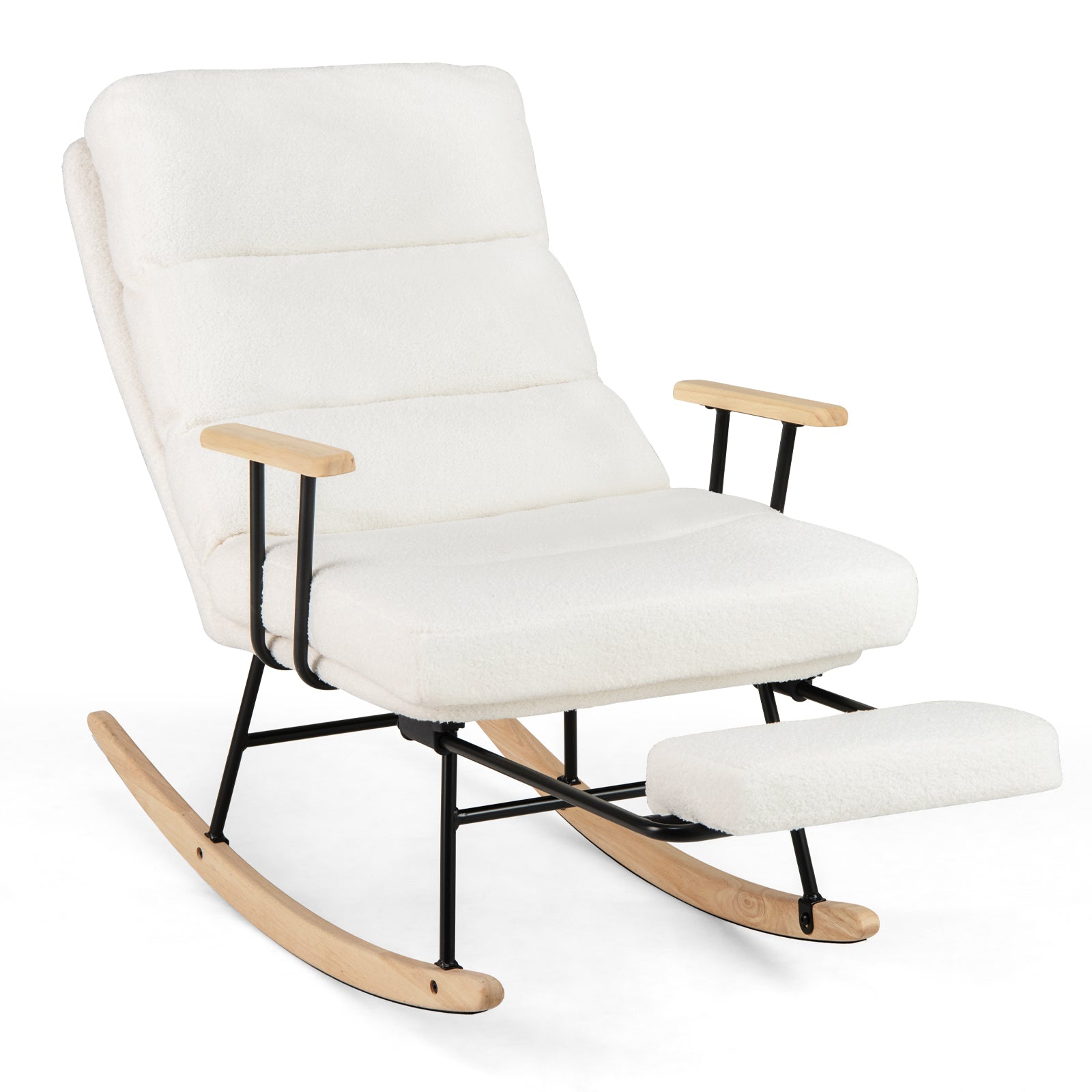 Teddy Velvet Upholstered Nursery Rocking Chair, White Recliners at Gallery Canada
