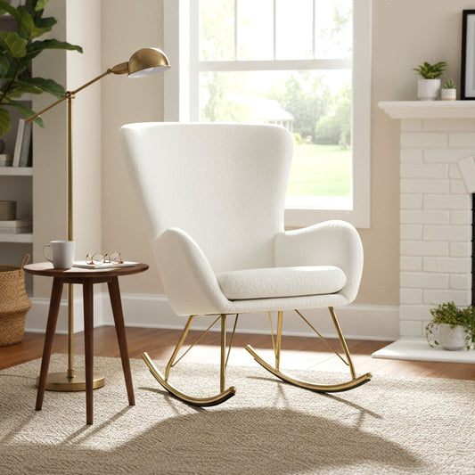 Nursery Rocking Chair with Curved Backrest and Armrests, White Accent Chairs White at Gallery Canada