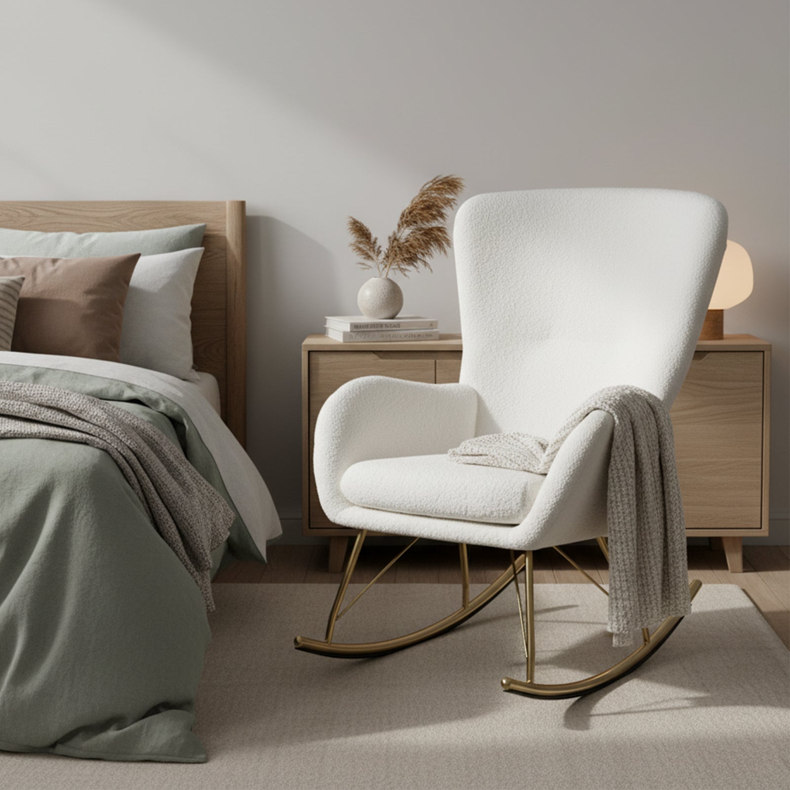 Nursery Rocking Chair with Curved Backrest and Armrests, White Accent Chairs at Gallery Canada