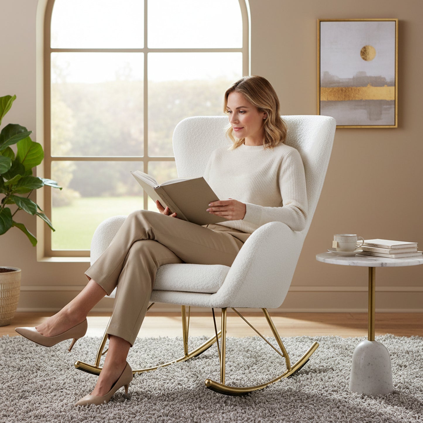 Nursery Rocking Chair with Curved Backrest and Armrests, White Accent Chairs at Gallery Canada