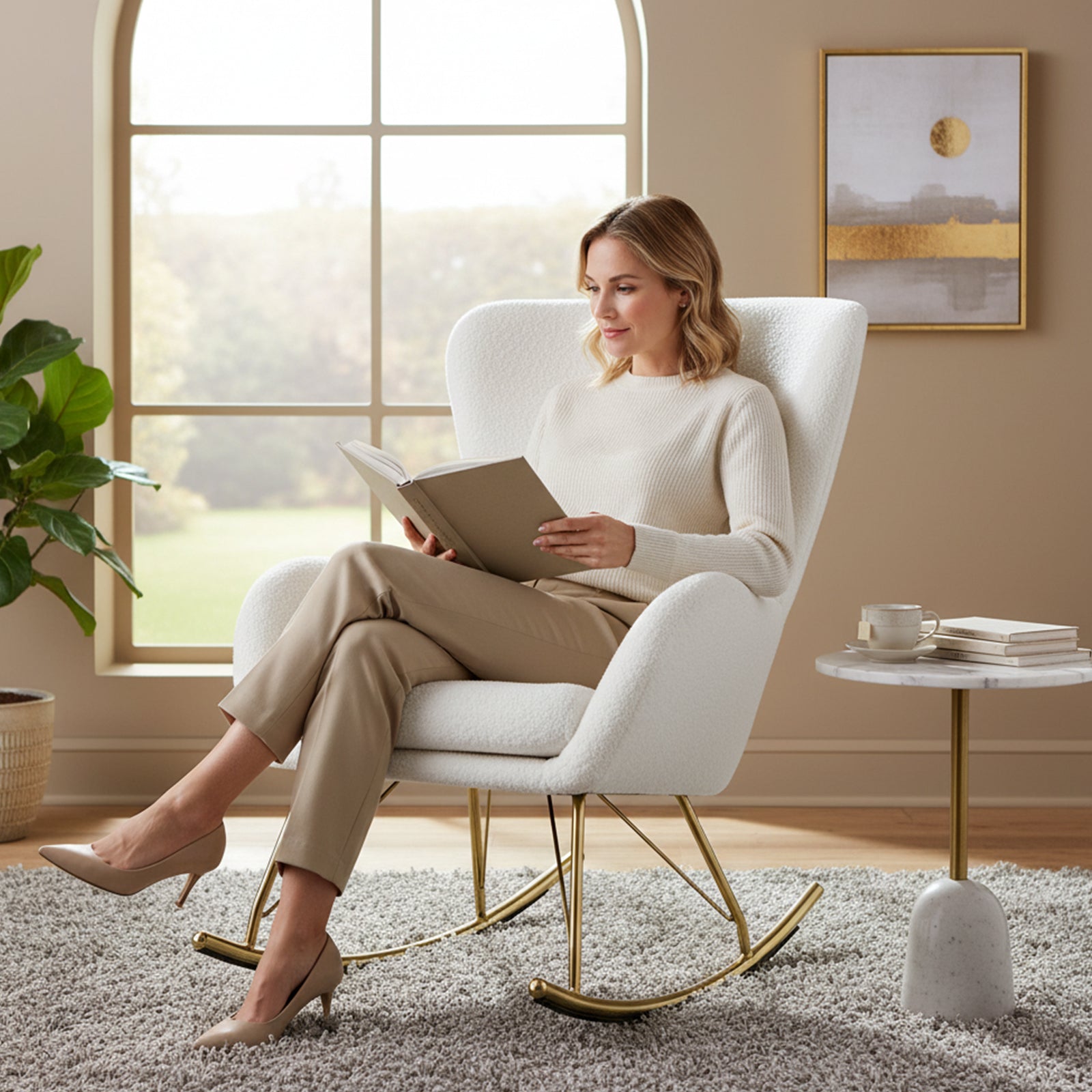 Nursery Rocking Chair with Curved Backrest and Armrests, White Accent Chairs at Gallery Canada