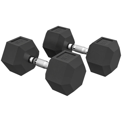 2 x 45lbs Rubber Hex Dumbbells, Fitness Training, Black