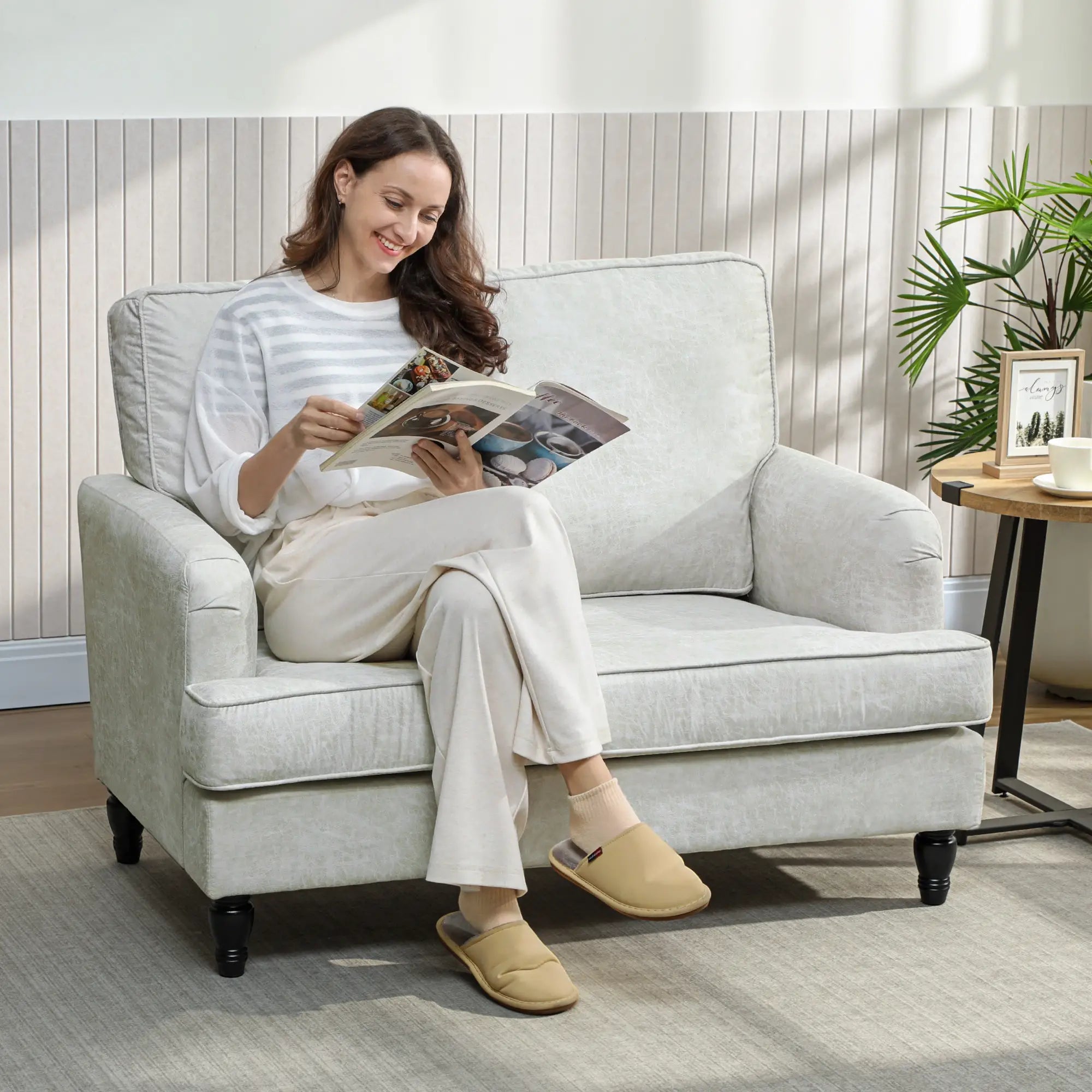 Modern Accent Chair, Leathaire Armchair, Cream White Single Sofas at Gallery Canada