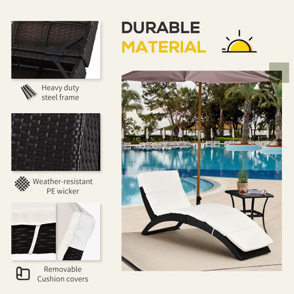 Foldable Rattan Chaise Lounge, Reclining Backrest, PE Wicker, Outdoor, Beige Chaise Loungers at Gallery Canada