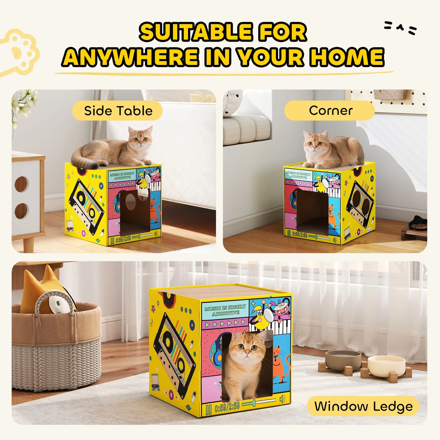 2 in 1 Cardboard Cat House, Cat Scratcher with Scratching Board Cat Houses at Gallery Canada