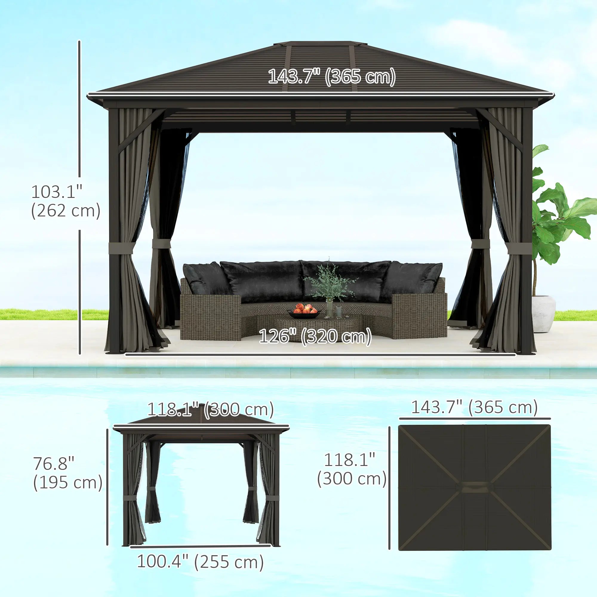 10' x 12' Hardtop Gazebo, Metal Roof, Aluminum Frame, Grey Gazebos at Gallery Canada
