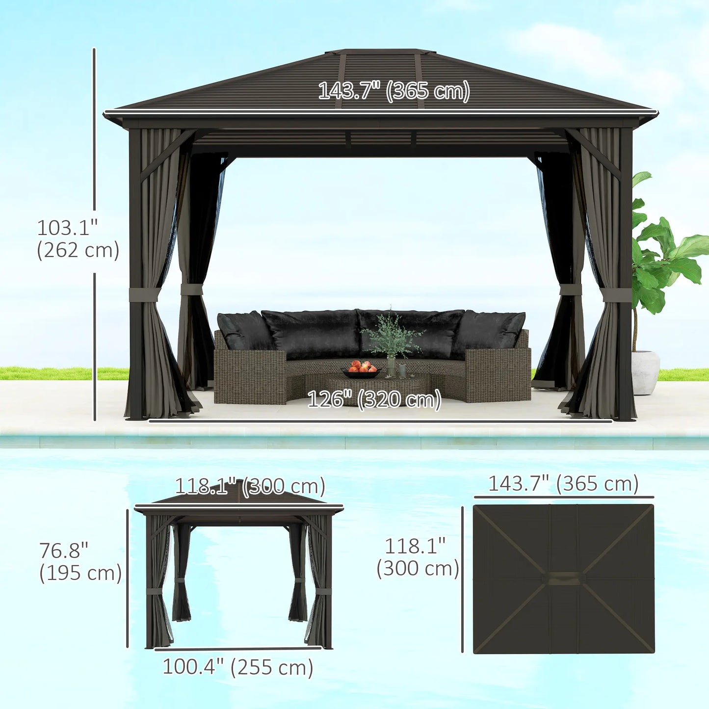 10' x 12' Hardtop Gazebo, Metal Roof, Aluminum Frame, Grey Gazebos at Gallery Canada