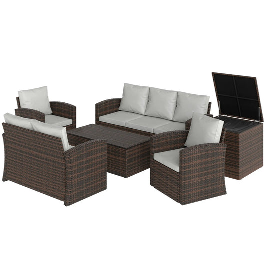 6-Piece Wicker Patio Furniture Set, 7-Seater with Cushions, Cream White Patio Furniture Sets Mixed Brown Rattan, Cream White Cushion at Gallery Canada